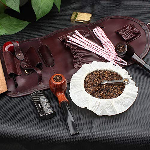 Traditional Brown Genuine Leather Tobacco Smoking Pipe Pouch Bag Organize Case Pipe Tool Lighter Holder Pocket 2 Pipe (red-Brown) - Thumbnail 7