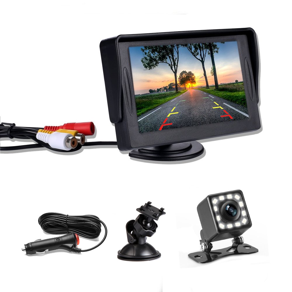 Camecho Backup Camera (4.3 Inch Color Monitor 12 LED Car Backup Camera