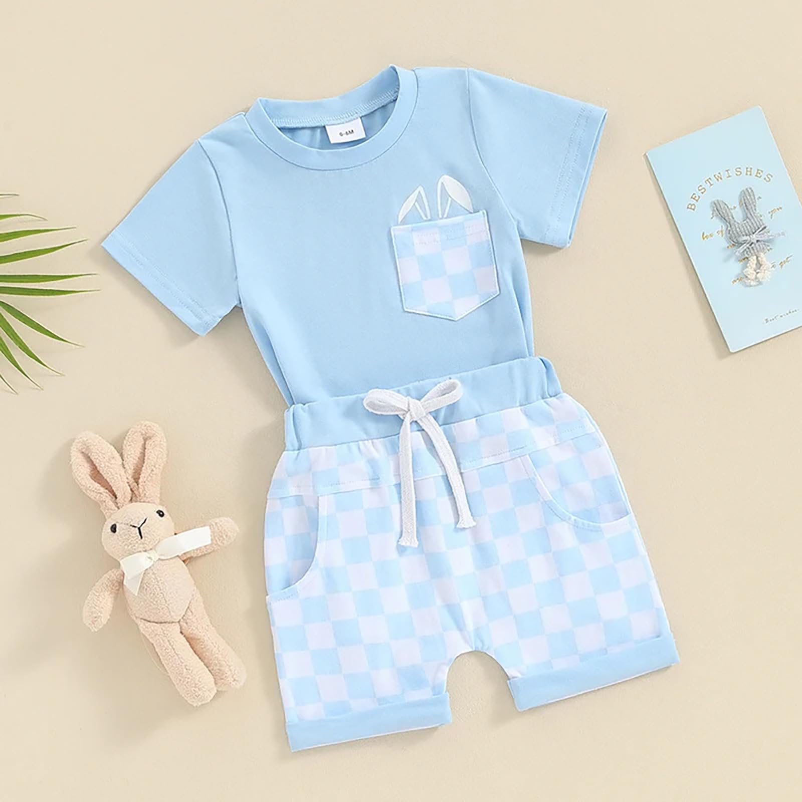 Conjunto Ropa para Niño Camiseta Top Rayas de Manga Corta y Cintura Elástica Pantalones Cortos 2Pcs Verano Shorts Trajes Bebé Outfit — view 2