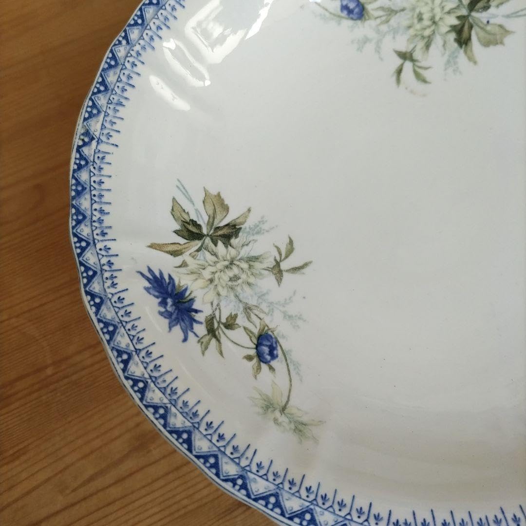 フランスアンティーク サンタマン コンポティエ 青と白のお花 ブルーエ
