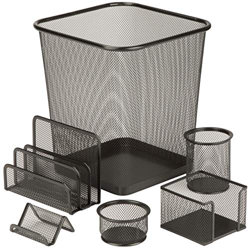 Honey-Can-Do 6-Piece Powder Coated Steel Mesh Desk Set, Black