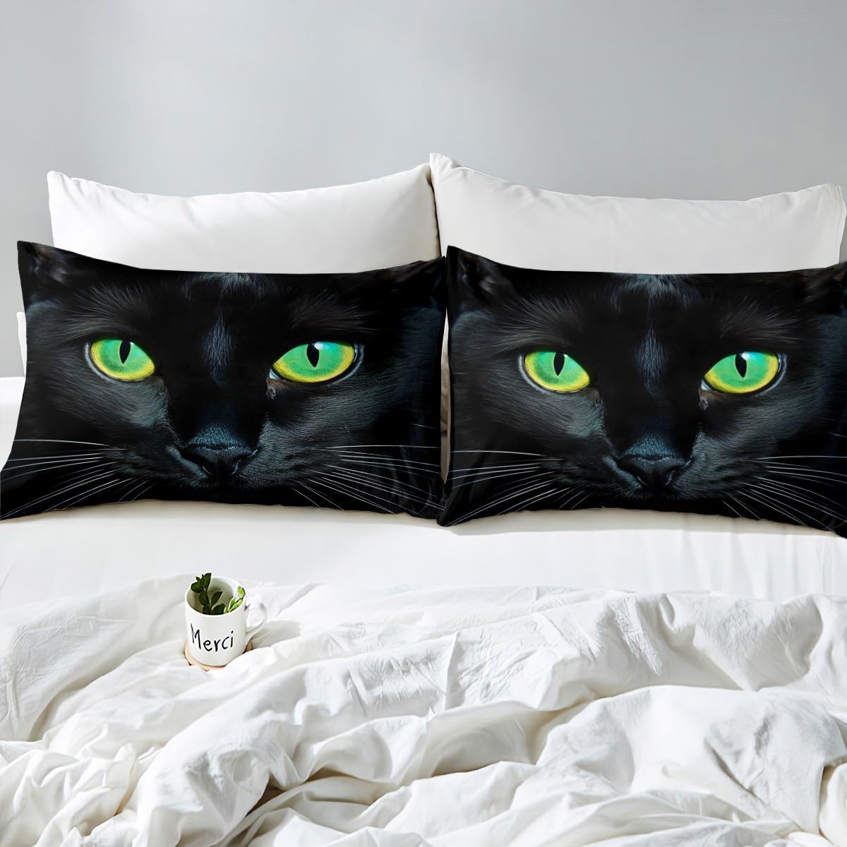 Cat Bedding Sets for Kids 2 Pcs Cartoon Pets Duvet Cover Black Cats Comforter Bedspread Cover Ultra-Soft Brushed Microfiber 3D Animal Print Bed Cover with Zipper Ties Modern Decor Coverlets Twin 68x88