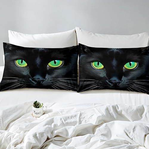 Miniatura 5 de Juego de ropa de cama con diseño de gatos para niños, 3 piezas, funda de edredón de mascotas de dibujos animados, funda de edredón de gato negro,