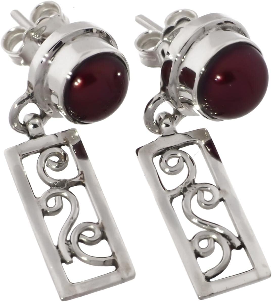 Burgundy Red Freshwater Cultured Pearl 925 Sterling Silver Filigree Dangle Earrings, 1 3/16"