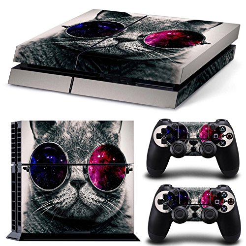 eSeeking Whole Body Vinyl Skin Sticker Decal Cover for PS4 Console and 2PCS Controllers Skins Cool Cat