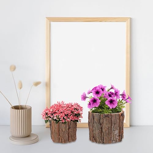 Miniatura 5 de YARNOW Maceta de tocón de árbol, maceta rústica de corteza para suculentas, contenedor de plantas pequeñas, 2 tamaños, ideal para decoración del