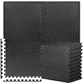 12-Tile Interlocking Puzzle Exercise Mat, 24'' x 24'' EVA Foam Flooring for Gym Equipment, Black