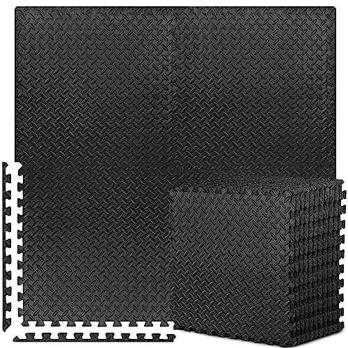 BEAUTYOVO Puzzle Exercise Mat with 12/24/48 Tiles Interlocking Foam Gym Mats, 24” x 24” EVA Foam Floor Tiles, Protective Flooring Mats for Gym Equipment