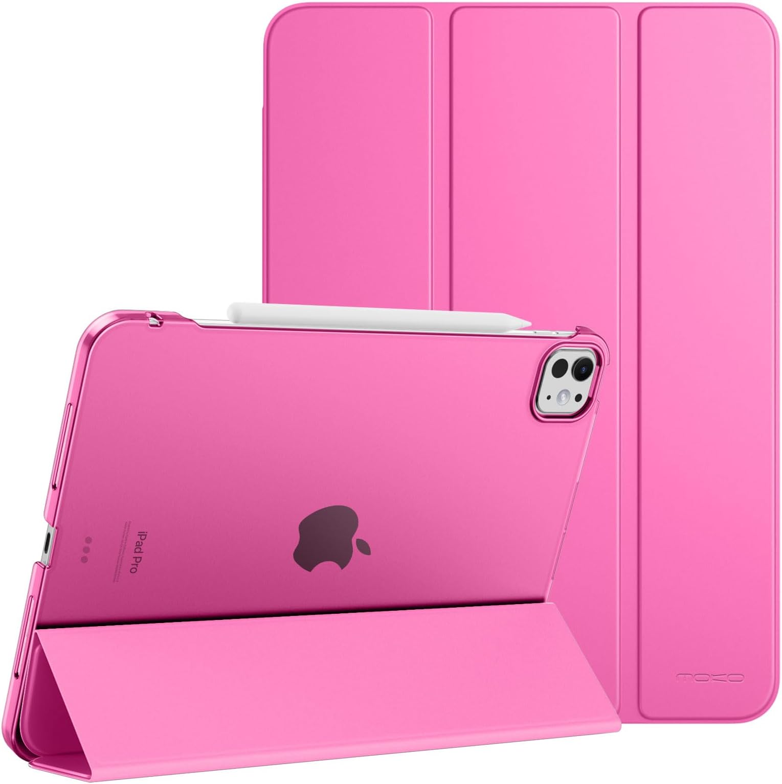 MoKo Case for iPad Pro 11 Inch M4 2024 (5th Gen), Ultra Thin Stand Case with Translucent Hard PC Back for iPad Pro 11 Inch 2024 (A2836/A2837/A3006), Supports Apple Pencil Pro, Persian Pink
