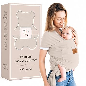 Baby Wrap Carrier - Premium Cotton Baby Carrier Wrap for Newborn to Toddler- Infant Carrier- Baby Holder One Size Fits All with Front PocketBeige by Max&so