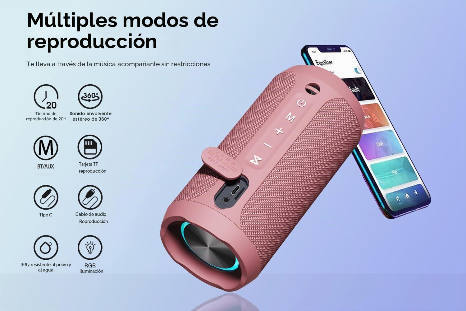 EDUPLINK Altavoz Bluetooth, portátil y Resistente al Agua IPX7 (Rosa)