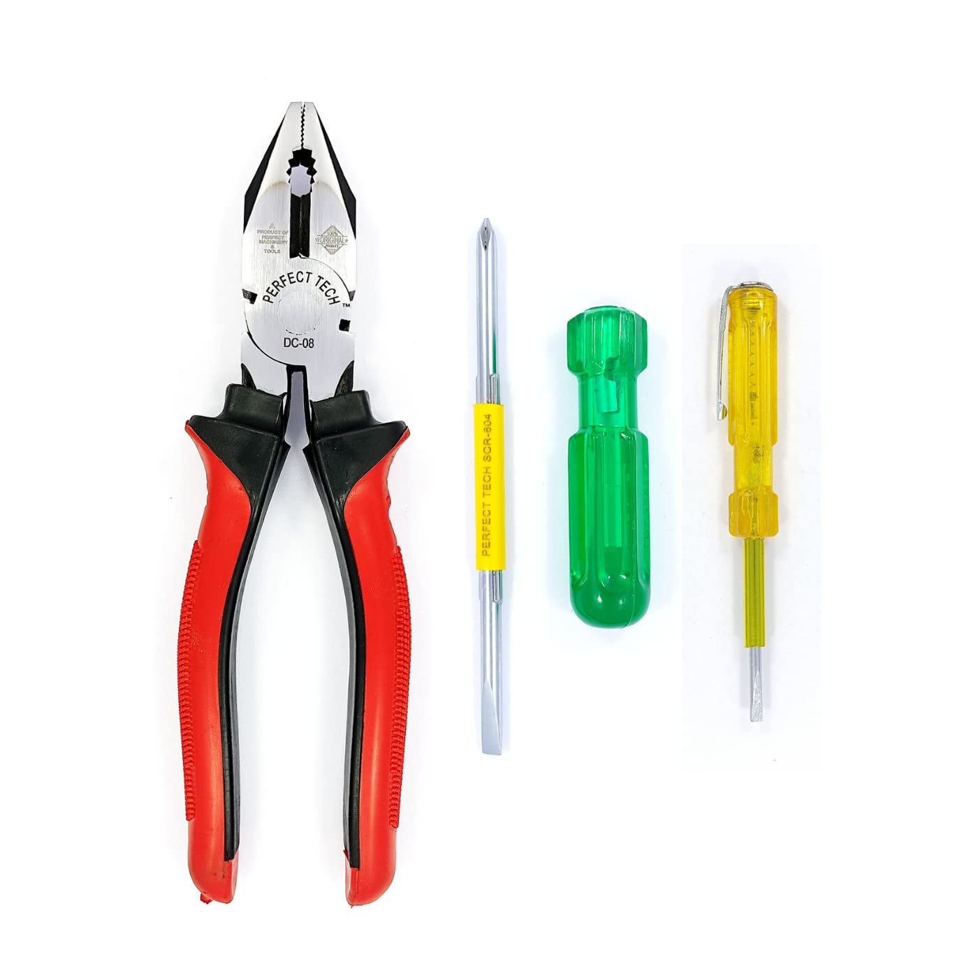PERFECT TECH Combo Set of 3 Combination Cutting Plier 8 Inch | 2 IN 1 Screwdriver 6 Inch | Analog Line Tester 5 Inch | Tools Kit Set | Steel Pliers Original | Heavy Duty (B0BCZ389X4) Amazon Price History, Amazon Price Tracker