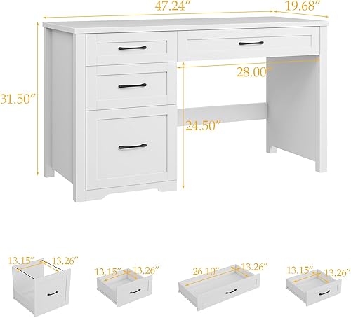 Miniatura 2 de Vabches Farmhouse Escritorio ejecutivo de 47 pulgadas con cajón de archivos, escritorio de madera para computadora con 3 cajones de almacenamiento,
