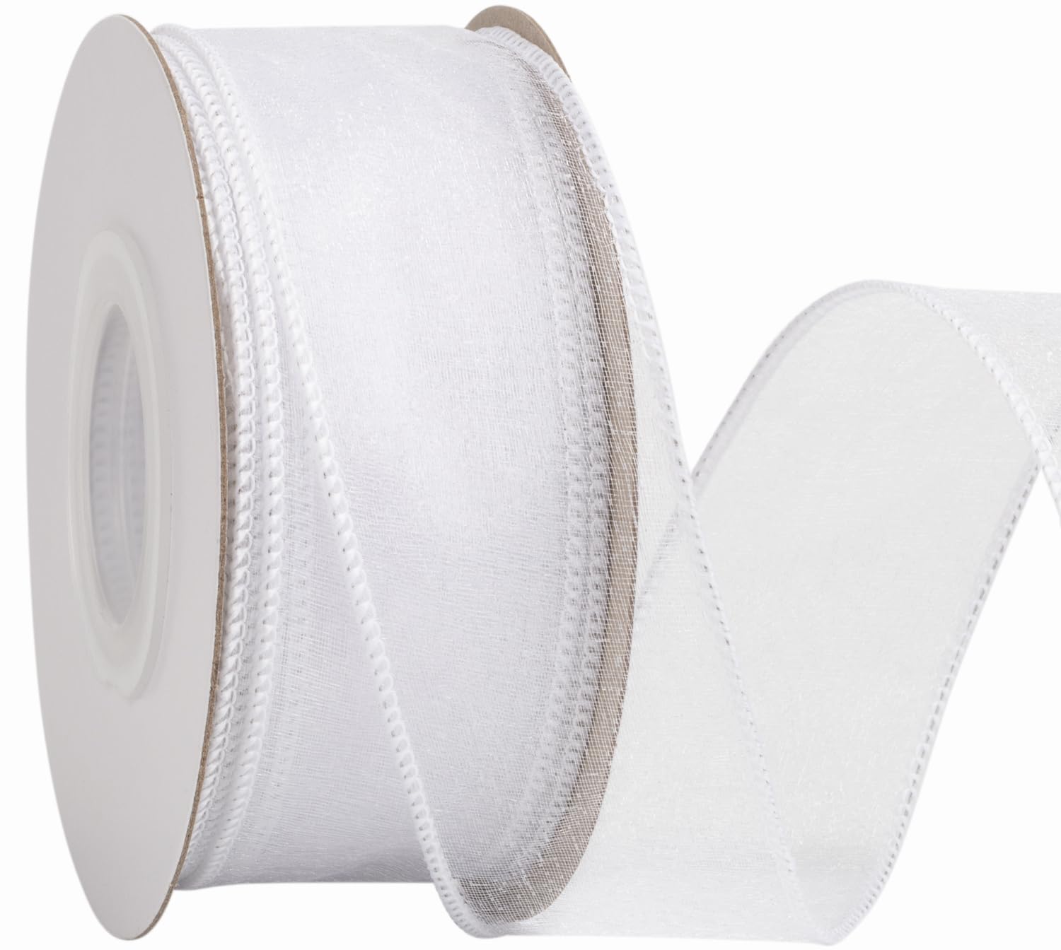 Zofrud 38mm White Organza Wired Ribbon – 18M Sheer Ribbon with Metallic Edge for Gift Wrapping, Bows, Floral Arrangements, Crafts, and Wedding Decorations