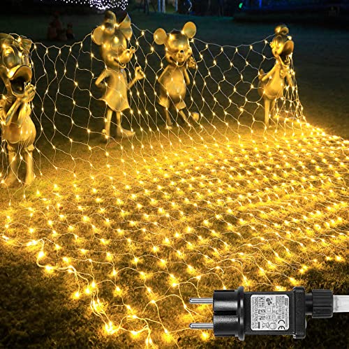 Qelus Lichternetz Außen 3x2m, 200 LEDs Lichternetz mit Timer 8 Modi Lichtervorhang Lichterkette Netz Anschließbar Weihnachtsbeleuchtung für Fenster Garten Innen Party Weihnachtsbaum Deko (Warmweiß) Cover