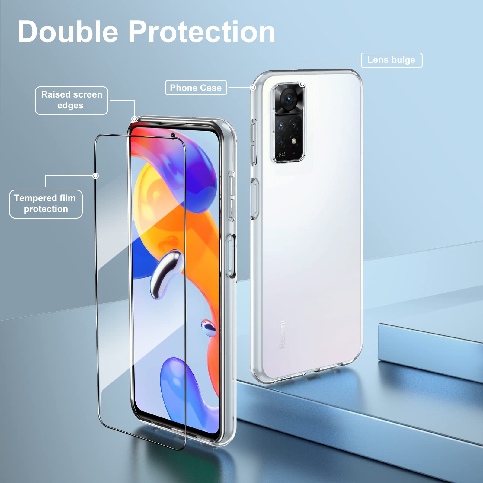 Vauki Handyhülle Für Xiaomi Redmi Note 11 / 11S – Transparent, Stoßfest + 2x Displayschutzfolie, Ultra-dünn