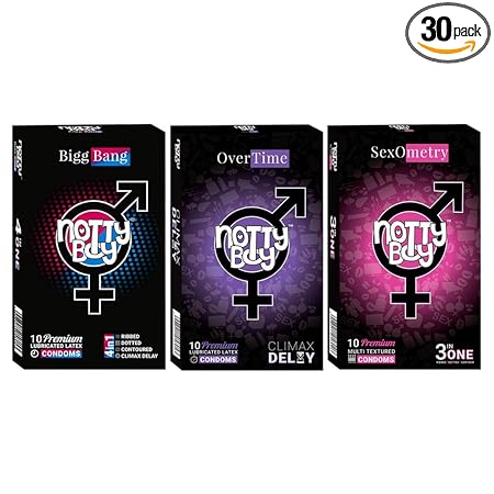 NOTTY BOY Long Lasting, Ribbed, Dotted, Contour and Over Time Condoms - (3x10s)