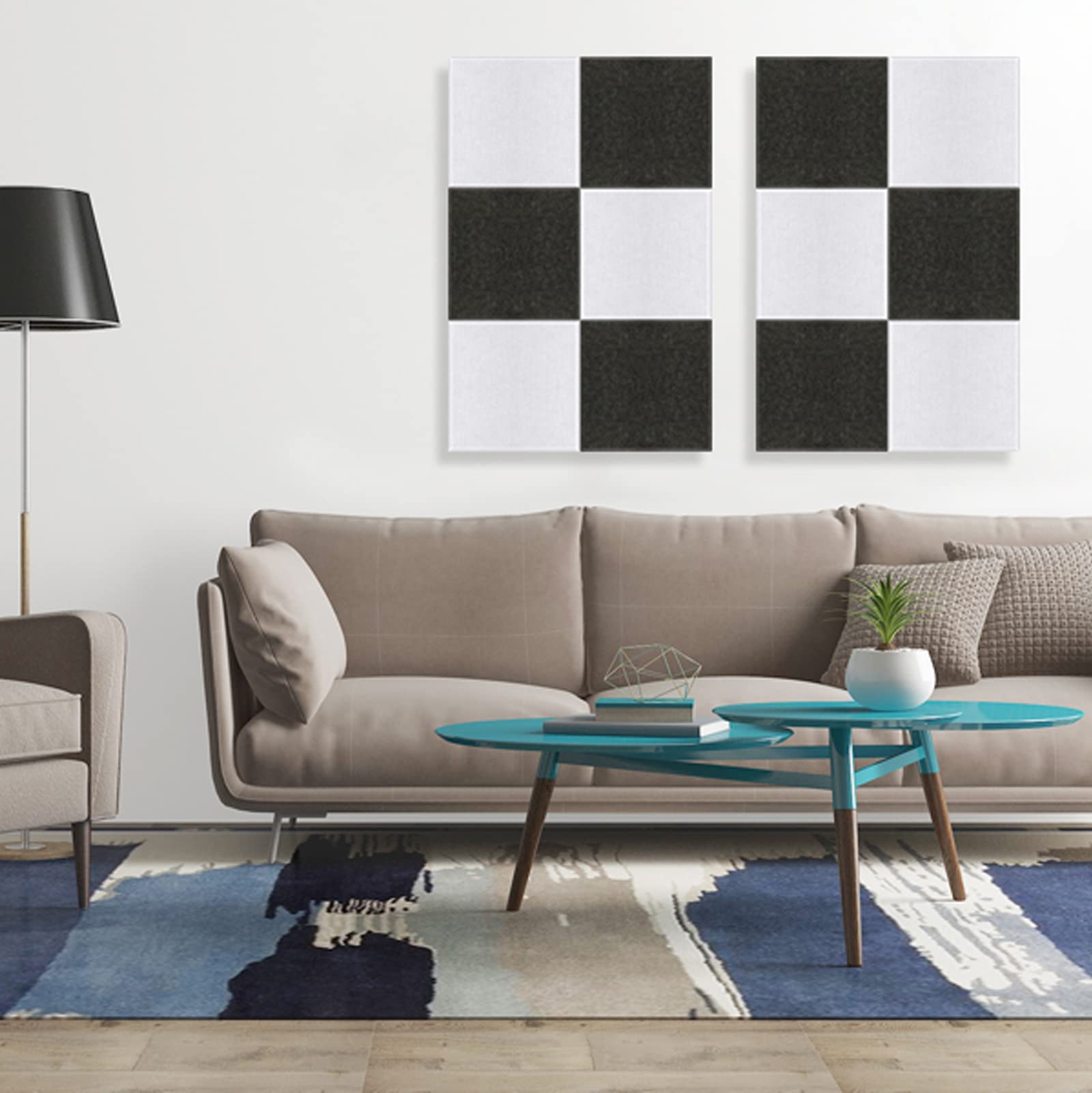 Pannelli Fonoassorbenti Decorativi per Pareti, Porta, Soffitto, 12 Pezzi Pannelli Acustici Autoadesivi per Studio, Cameretta, Home Ufficio, 30 x 30 x 0,9cm, Pannello Fonoassorbente Bianchi
