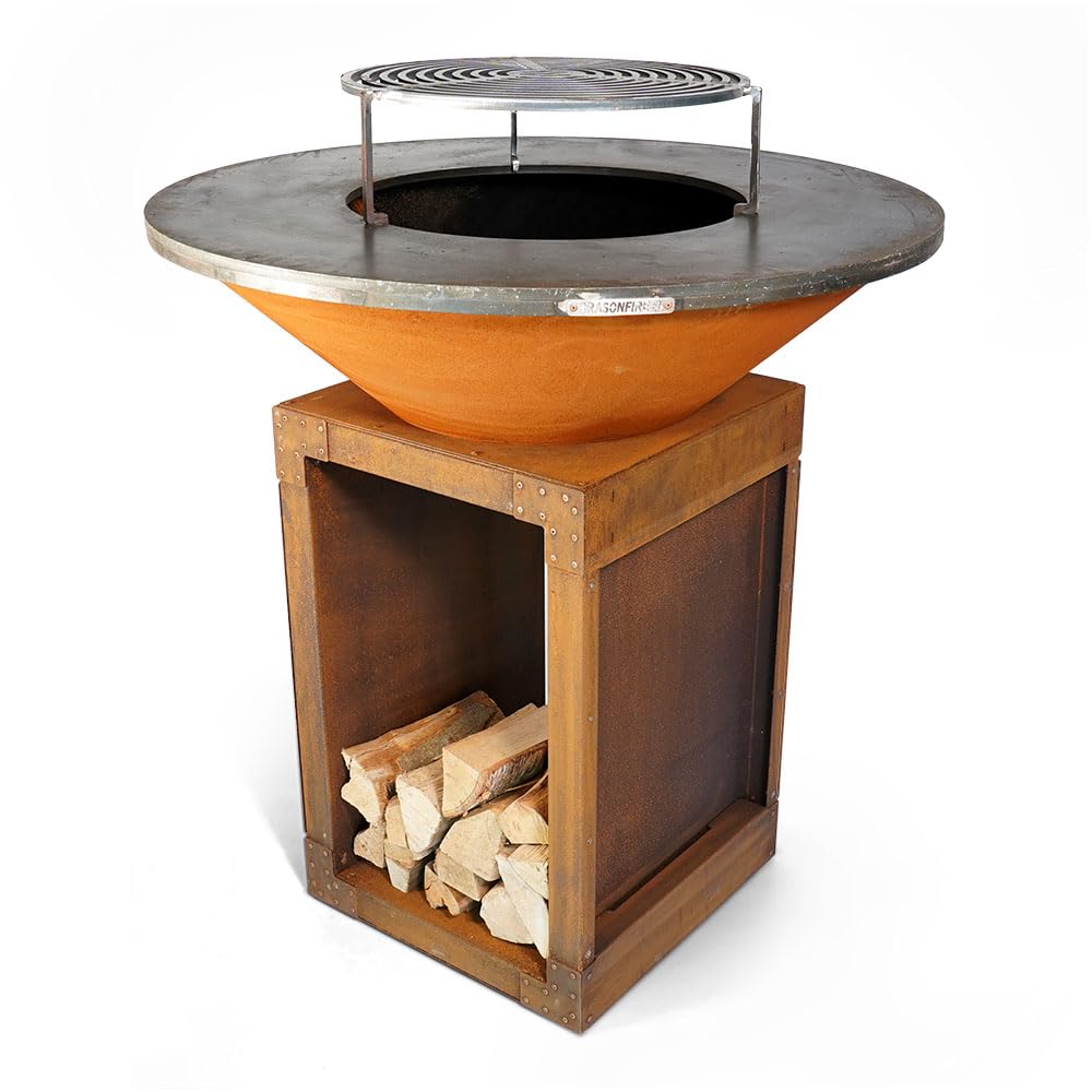 Brasero Plancha Ø 1 m, 120 KG, Acier Corten, Grille incluse, Barbecue extérieur à Bois et Accessoires, 100% Fabrication Française