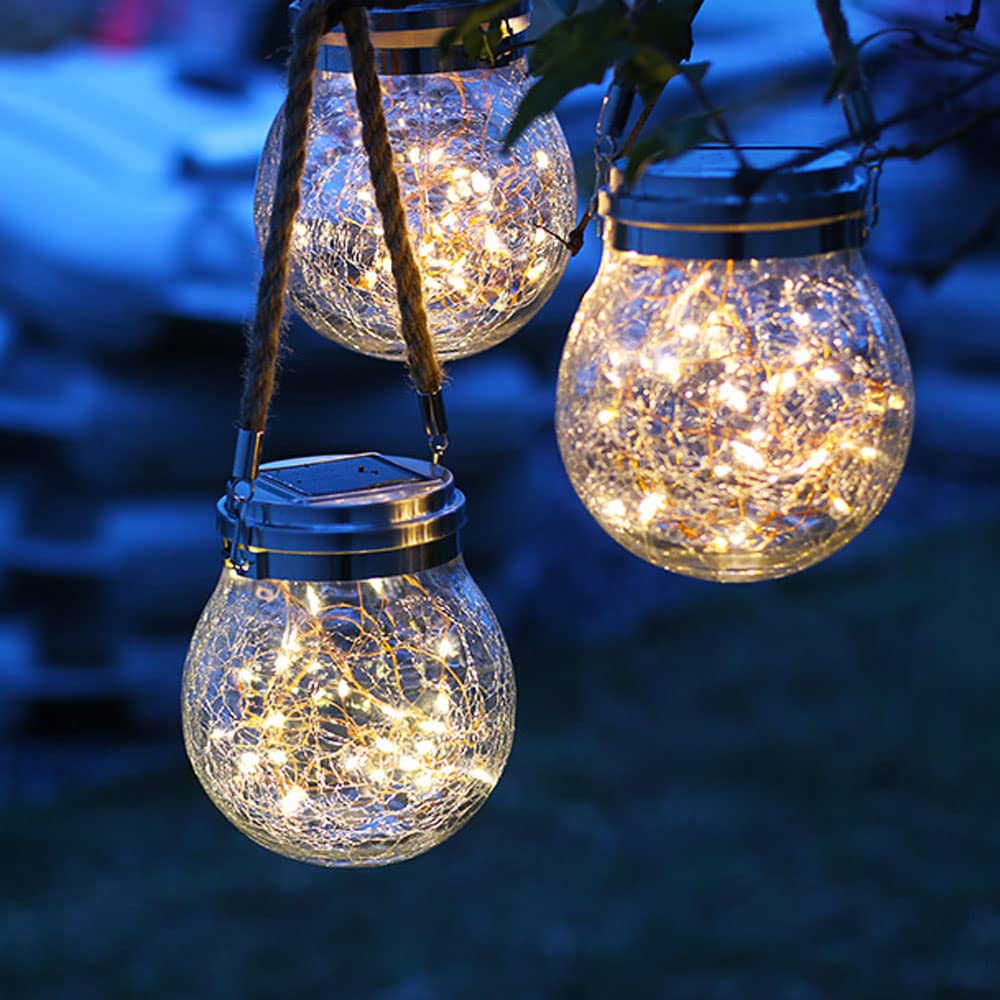 Zestaw 2 wiszących lampionów solarnych, zewnętrznych ozdób choinkowych, solarnych lamp wiszących, do ogrodu, ogrodu, na podwórko, drzewo, kinkiety ścienne