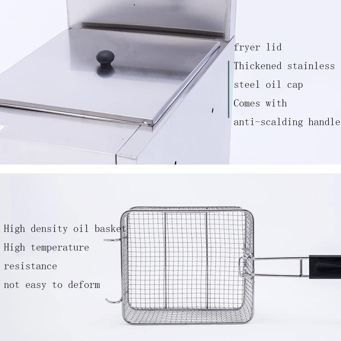 Friggitrice Professionale a Gas in Acciaio Inox, con cestello e Coperchio, Grande capacità 10L/20L, Acciaio Inox 304, per ristoranti Commerciali e Domestici