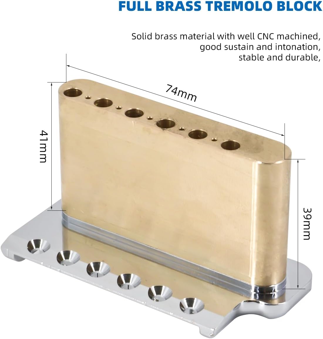 Tremolo Bridge for PRS Style Electric Guitar, 52.5mm Full Solid Brass 6-Screws Tremolo Bridge (Silver)