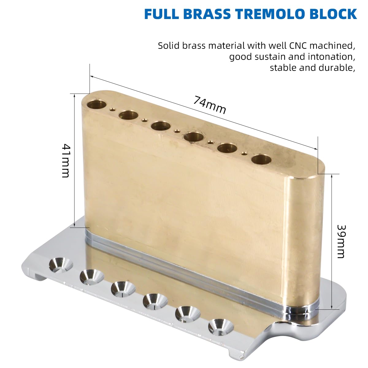 Domofa Tremolo Bridge for PRS Style Electric Guitar, 52.5mm Full Solid Brass 6-Screws Tremolo Bridge (Silver)