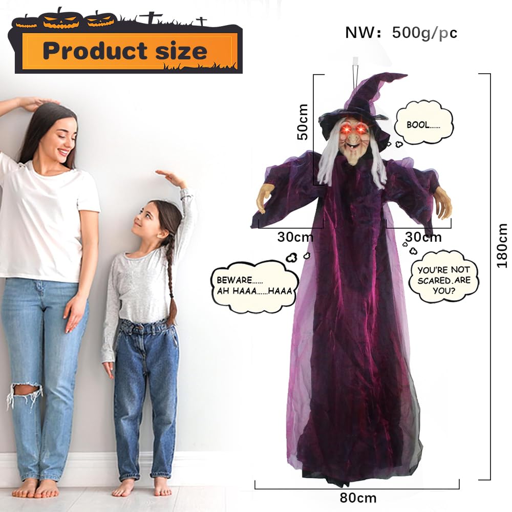 Animierte Halloween-Hexe Mit Sensor - Sprechend & Leuchtend Für Garten-Deko