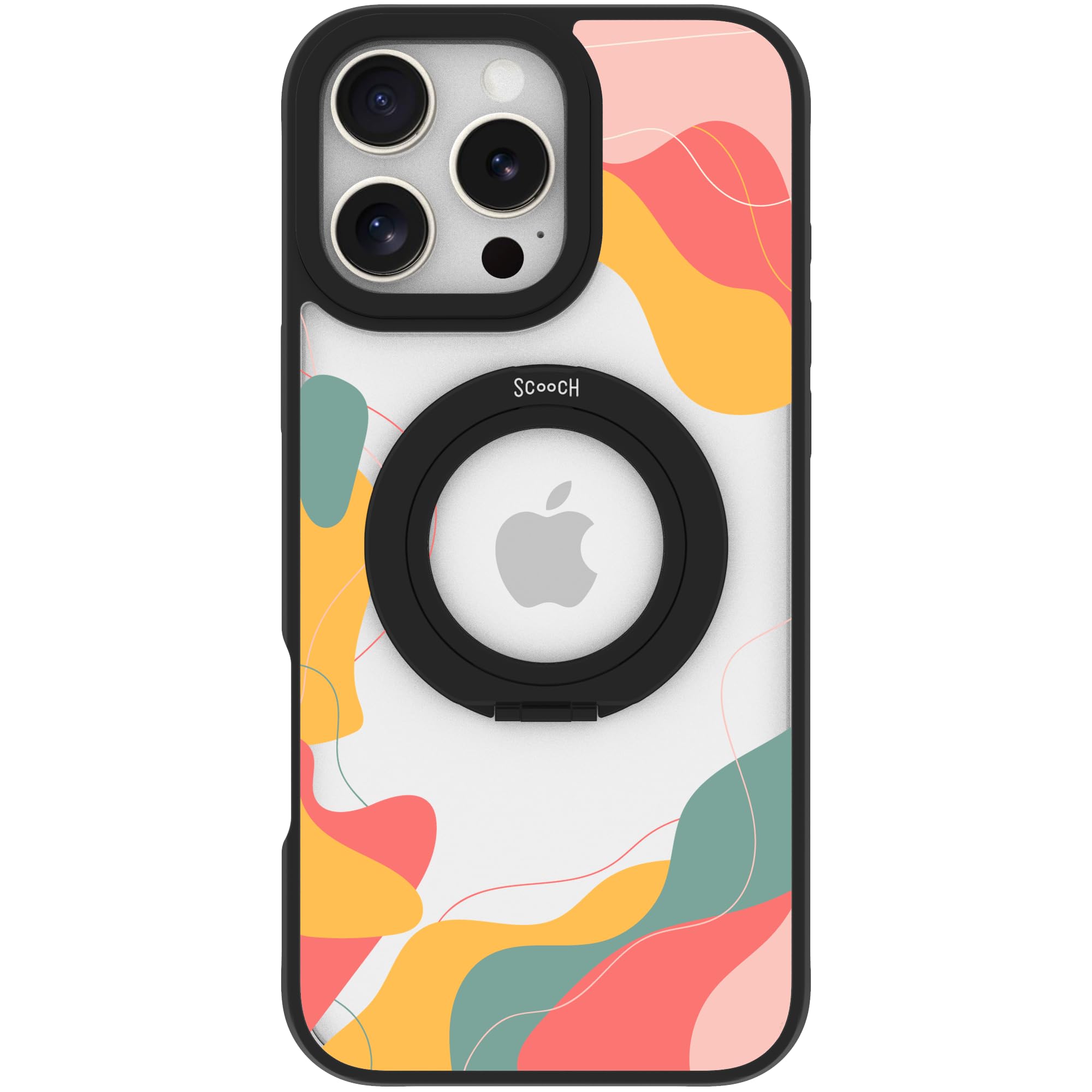 Scooch® for iPhone 16 Pro Max Case with Stand, Magnetic 360° Rotation Ring Kickstand, HaloCase Compatible with MagSafe, Kickstand, Grip, 10-Foot Drop Protection, Abstract Pastel