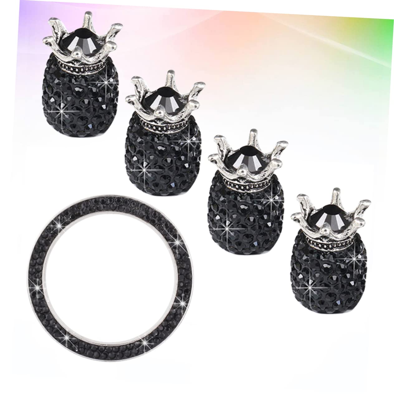 GLEAVI 15stücke Teiliges Set Rhinestone Ventilkappen Und Zündknopf- Auto-Dekoration Schwarz Schützt Vor Wasser Und Langlebiges Material Für Fahrzeuge