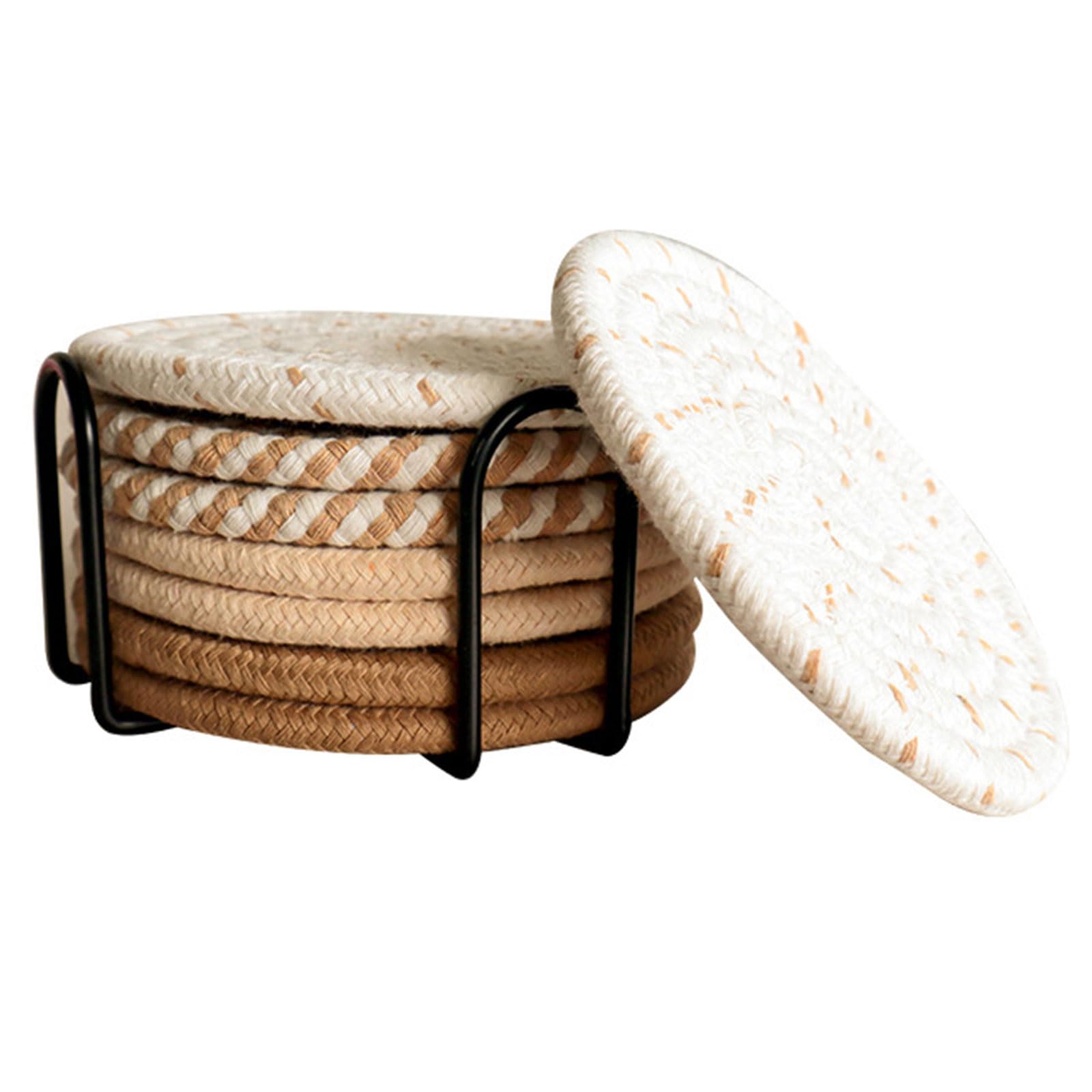 Absorbent Cotton Rope Coasters Set Cup Mat Placemat Teas Coasters Decoration Coffee Mug Drink Holder Pad Household Thick Insulated with Storage Rack