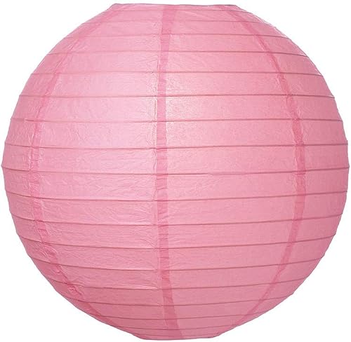 Luna Bazaar Pantalla de lámpara de papel prémium (12 pulgadas, acanalado paralelo, rosa) – Papel de arroz chino/japonés para colgar – para