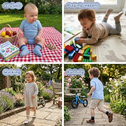 Image of Toddler Non Slip Cotton Crew Socks with Grips for Baby Boys Girls