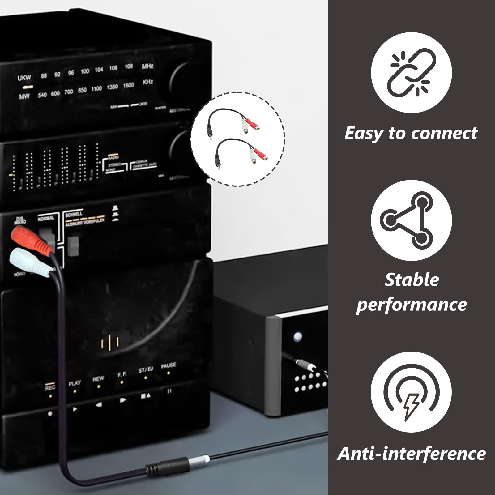 2 Pièces Adaptateur Audio Stéréo RCA vers Jack 3,5 mm, Convertisseur 2x RCA Femelle vers Fiche Jack Mâle, Câble Audio Hi-Fi Haut, Connexion TV, Chaîne Stéréo, Amplificateur, Enceinte, Smartphone