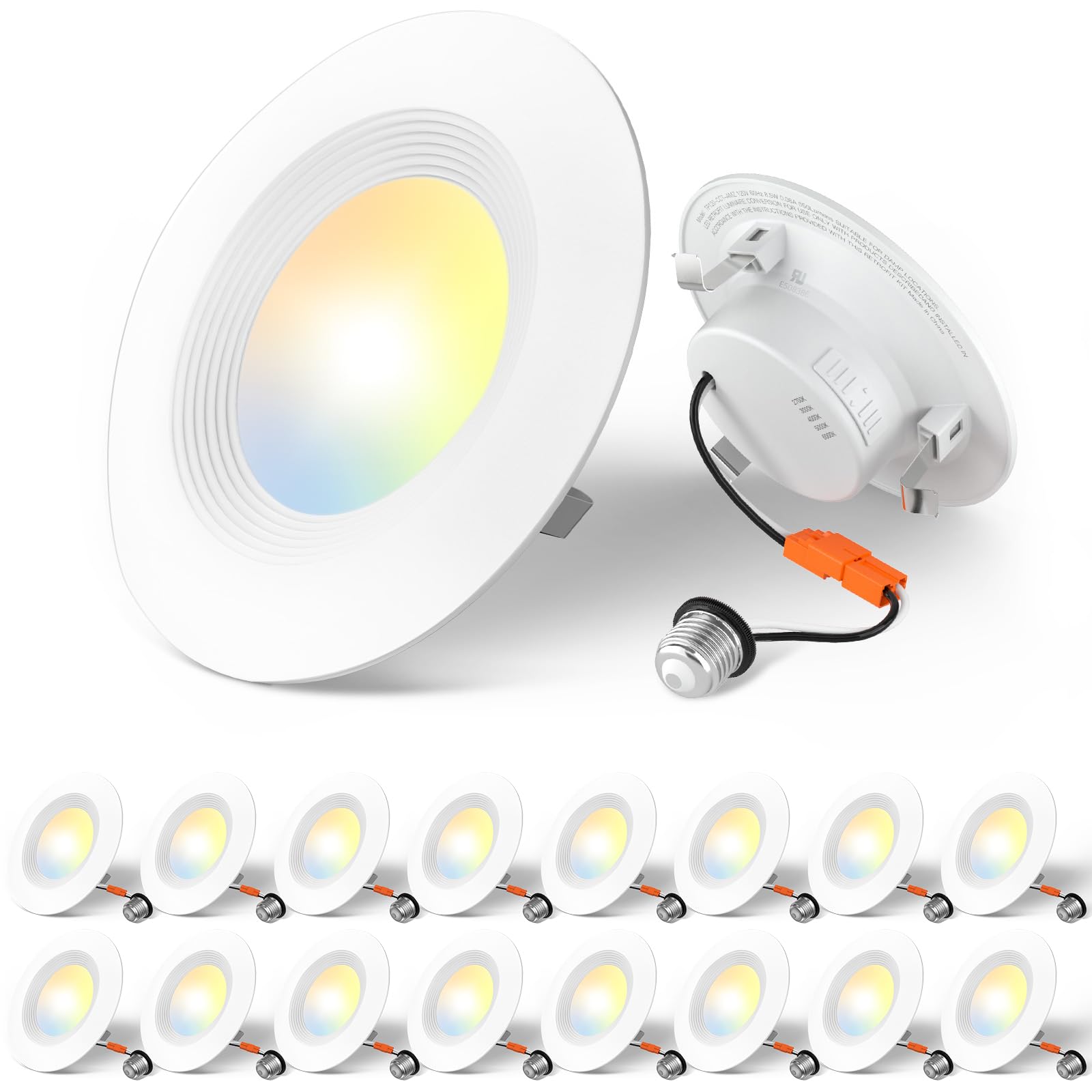 Amico 16 Pack 4 inch LED Can Lights, Retrofit Recessed Lighting, Baffle Trim, Dimmable, 9W=60W, 650LM, 5CCT- 2700K/3000K/4000K/5000K/6000K Selectable- IC & Damp Rated, ETL & FCC Certified