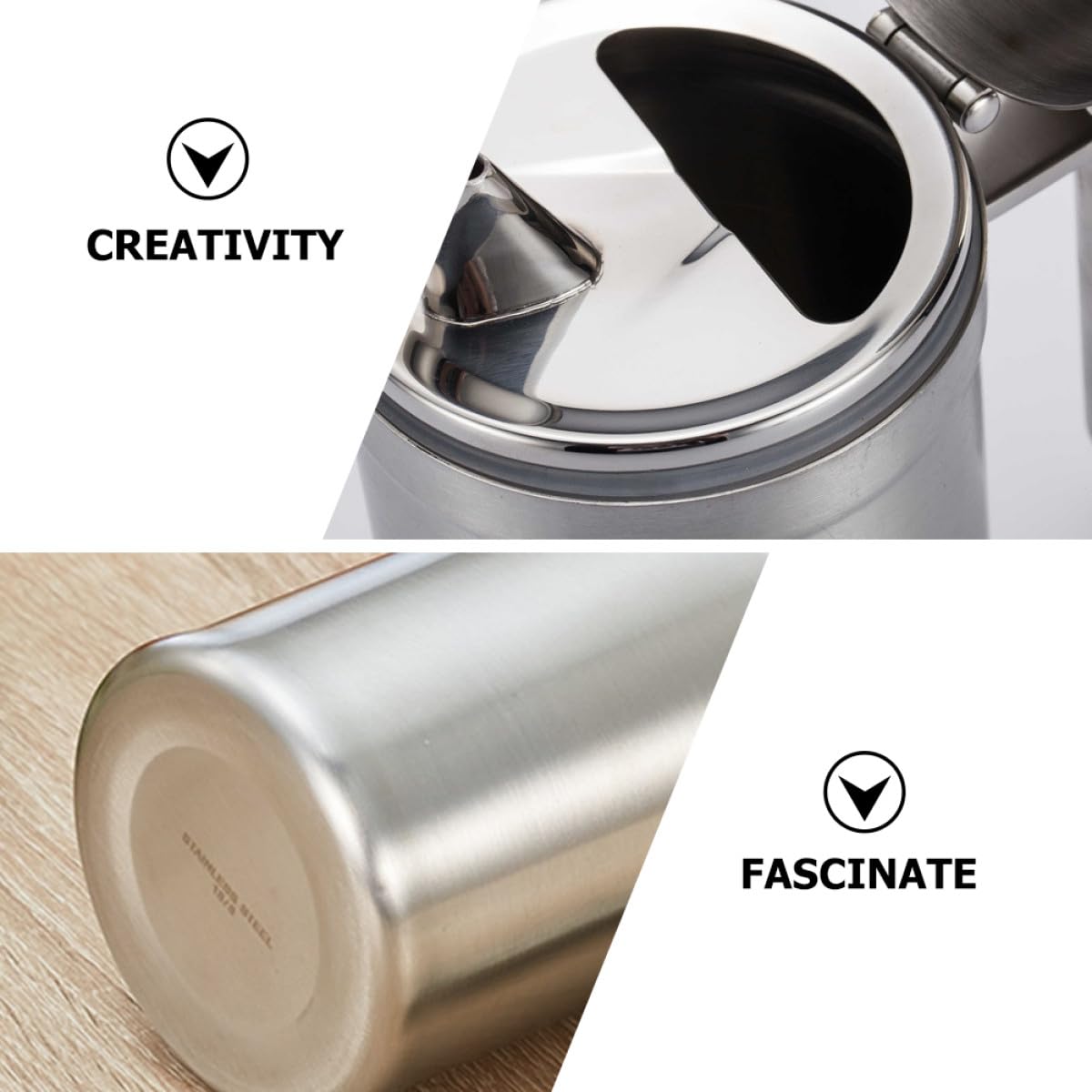 Zerodeko Contenitore Olio Cucina 550ml in Acciaio Inox 304 Antigoccia Manico, Dispenser Olio e Aceto per Condimenti, Accessorio da Cucina per Uso Domestico
