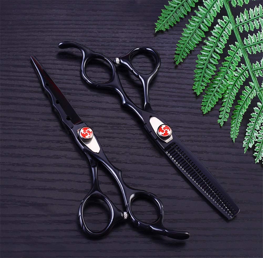 Tijeras de peluquería Cuchillas afiladas de acero inoxidable Tijeras de peluquería Tijeras de corte, Tijeras de adelgazamiento, en caja, juego de peine negro de 6,0 pulgadas