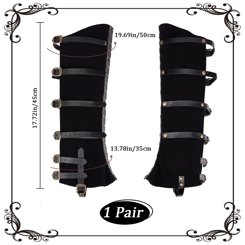 GORGECRAFT 2Pcs Knight Leg Guards Gaiters Steampunk Medieval Boot Covers Imitation Leather Pirate Boot Tops with Buckle Straps Leg Warmer Wraps Shoes Accessories for Halloween Cosplay Costume Black - Image 2