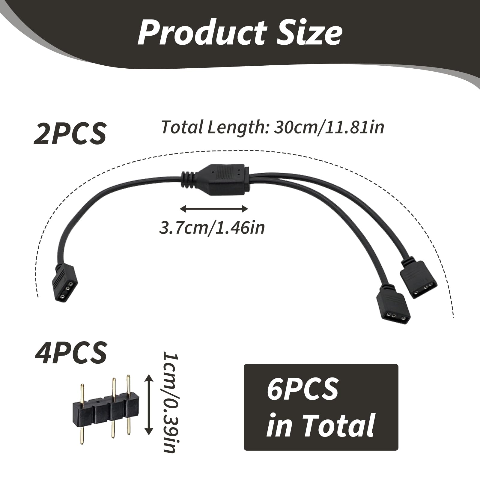Câbles RGB PC 1 vers 2 Splitter ARGB 3 Pin 5V 30 cm avec Broches Mâles Extension Adressable pour Ventilateurs et Bandes LED