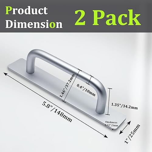 Miniatura 2 de Luomorgo 2 manijas de puerta autoadhesivas de 5.8 pulgadas, sin perforaciones, color plateado, manijas de aluminio para cajones para puerta de