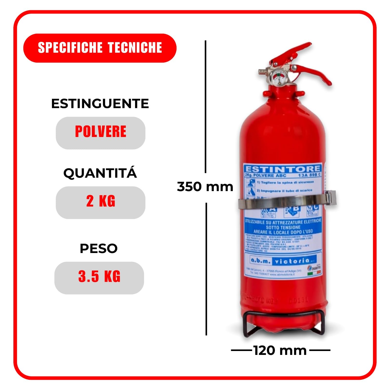 2 Estintori a Polvere 2 kg Certificati con Staffa e Cartello