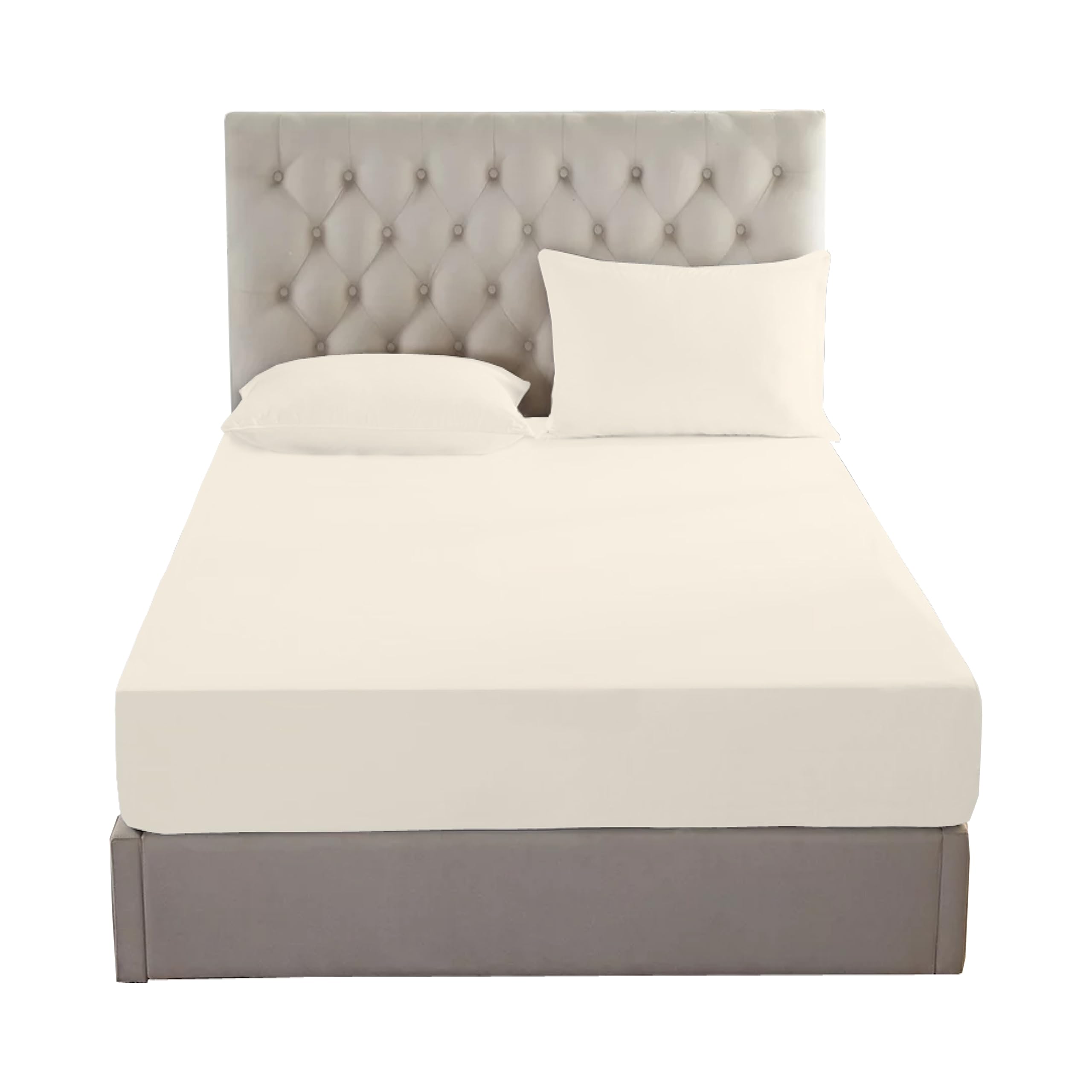 Amigozone Cream 16"(40Cm) Extra Deep Fitted Sheet 4Ft Small Double Size 100% Cotton 200 Thread Count Fitted Sheet (4Ft Small Double, ))