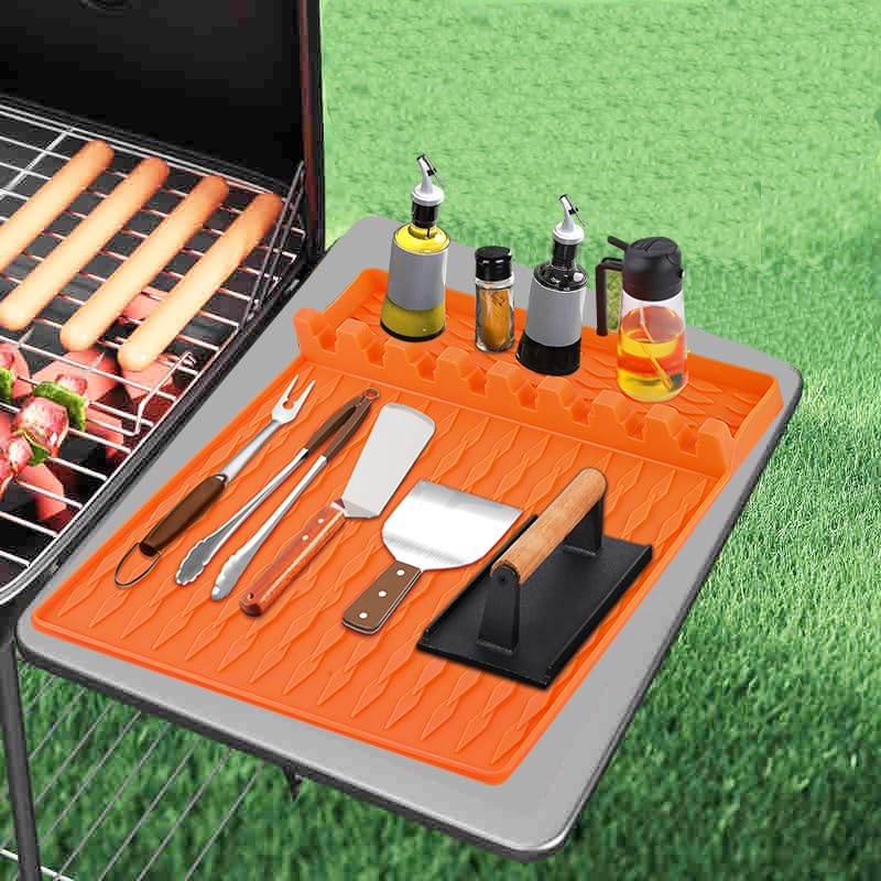 Silicone Grill Mat for Blackstone Spatula Mat with Drip Pad Side Shelf Mat Food Grade Griddle Mat for BBQ,Kitchen,Cooking &Countertop
