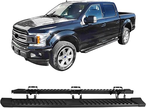 Miniatura 2 de IKON MOTORSPORTS, Estribos compatibles con Ford F150 SuperCrew Cab 2015-2023, estilo V, barra lateral de acero negro con barra Nerf