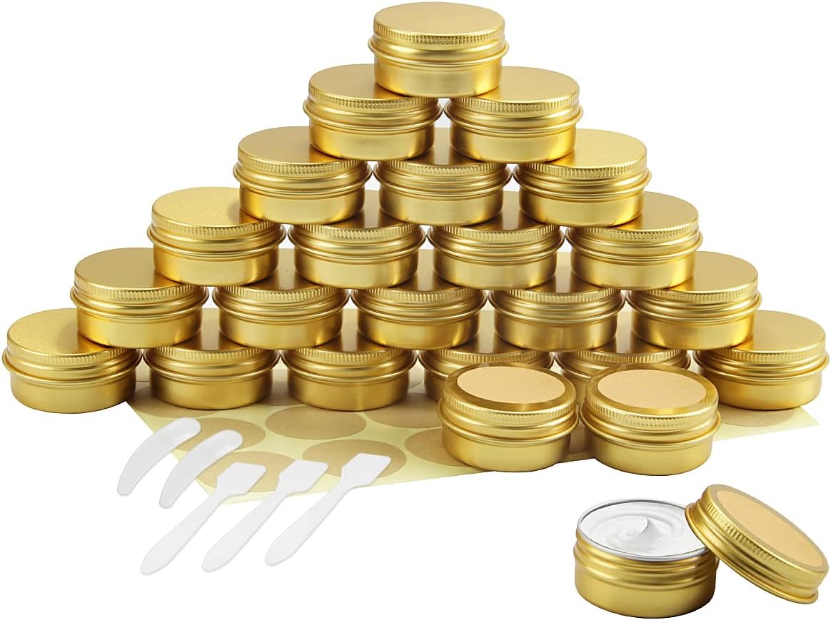 BELICOO 24 Stuk aluminium potten, lege cosmetische 20ml Sample container Leeg blik van helder smeltkroes,voor lotion, room, mini kaarsen, cosmetica (goud)