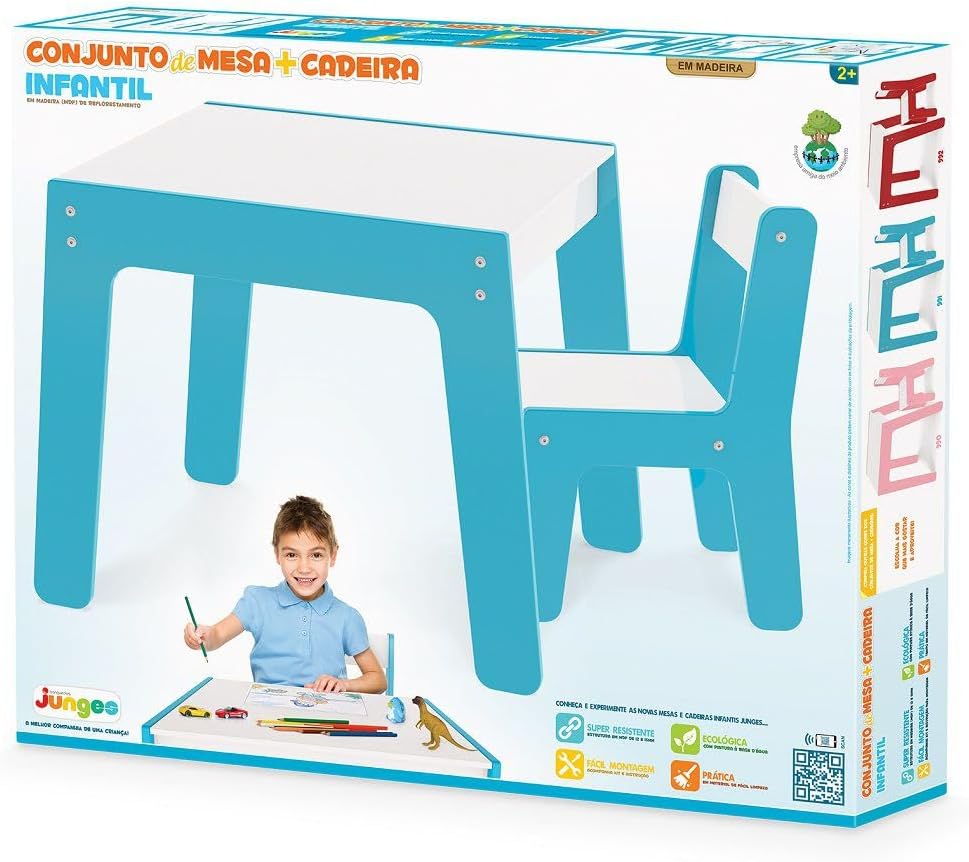 Conjunto Mesa + Cadeira Infantil Azul - Junges