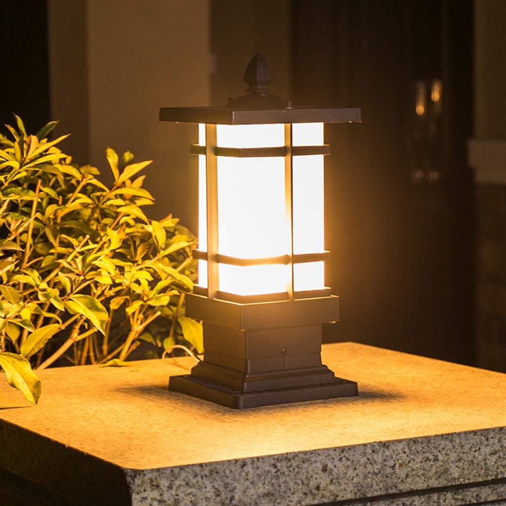 QUSYZD Chinese Lattice Post Light Waterproof Outdoor Villa Gate Pillar Lamp Patio Gate Wall Garden Pillar Lamp for Deck Patio or Garden Decoration,