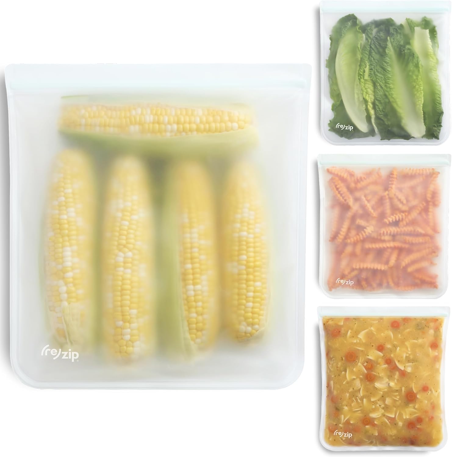 (re)zip (re) zip Half Gallon Reusable Deli Storage Bags, BPA-Free, Leakproof, Food-Grade 100% Food-Safe PEVA, for Food Storage and Freezer Use, Holds 8 Cups/64 Oz, 4-Pack (Clear)