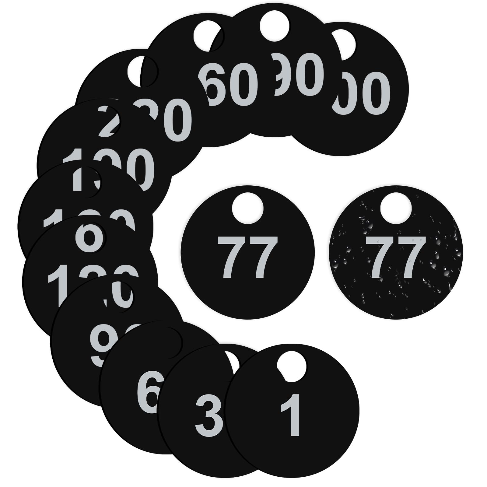 Photo 1 of 600Pcs Number Tags Round 2 Part Coat Check Tags Plastic Numbered Tags 1.7 inch Check Cards 1 to 300 with Hole Reusable Coat Room Tags Claim Ticket Hangers for Live Selling Sales Closet Black
