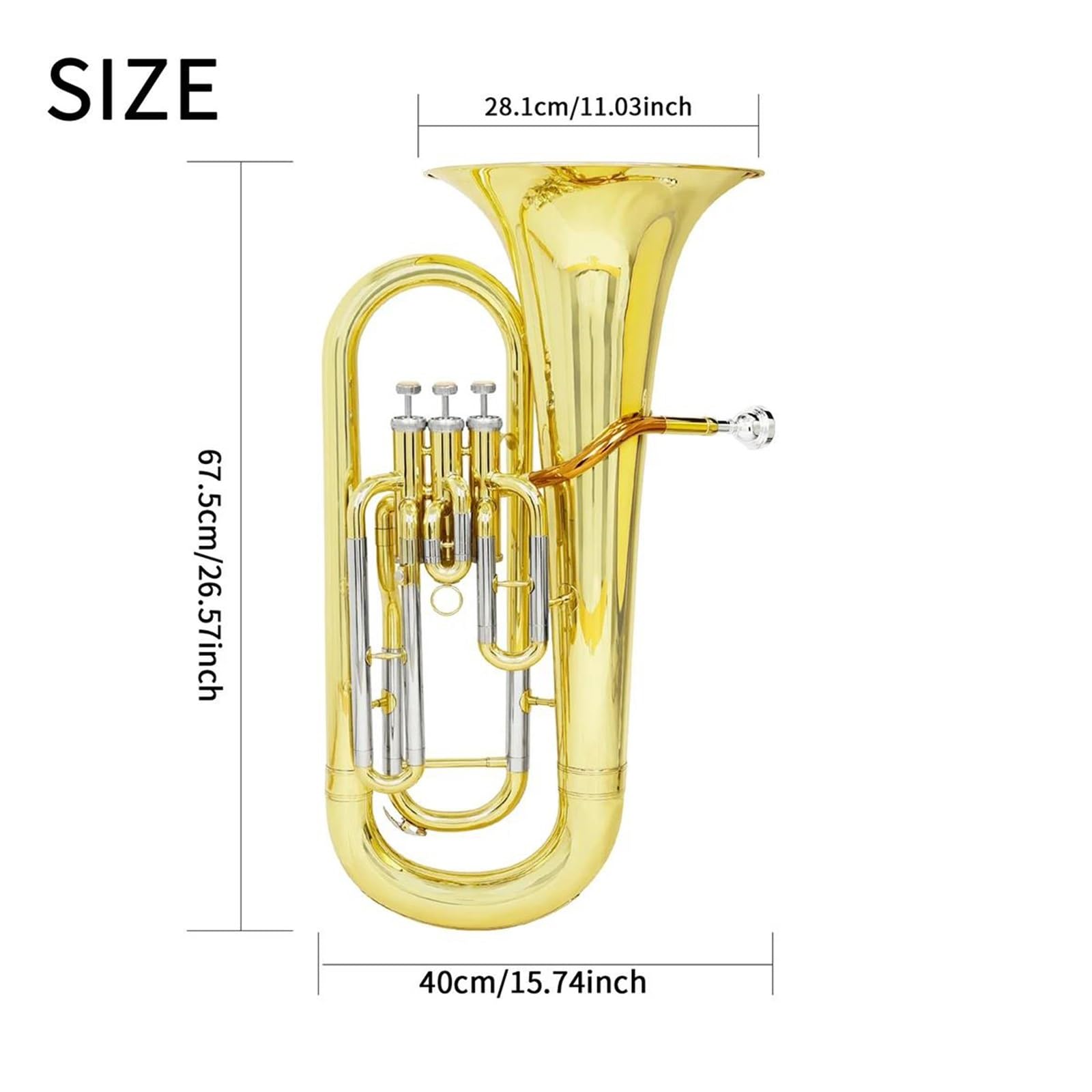Bb Tuba Euphonium 3 Tasten Vertikal Holzblasinstrument Mit Zubehör Anfänger-Euphonium